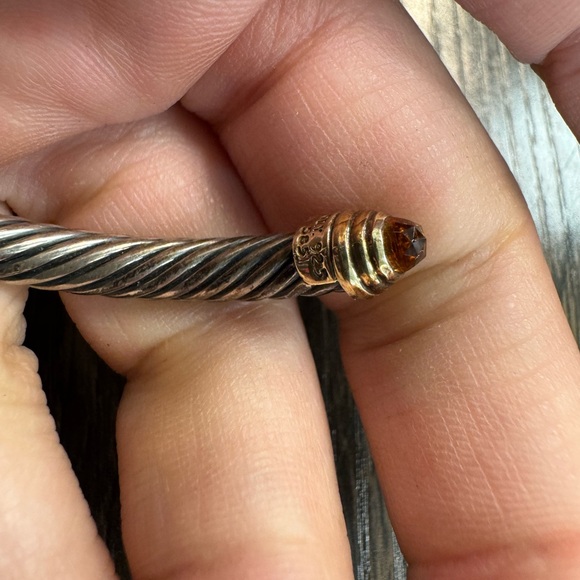 David Yurman Citrine 14k Gold & Sterling Silver 5mm Cable Classic Cuff Bracelet - Picture 14 of 15